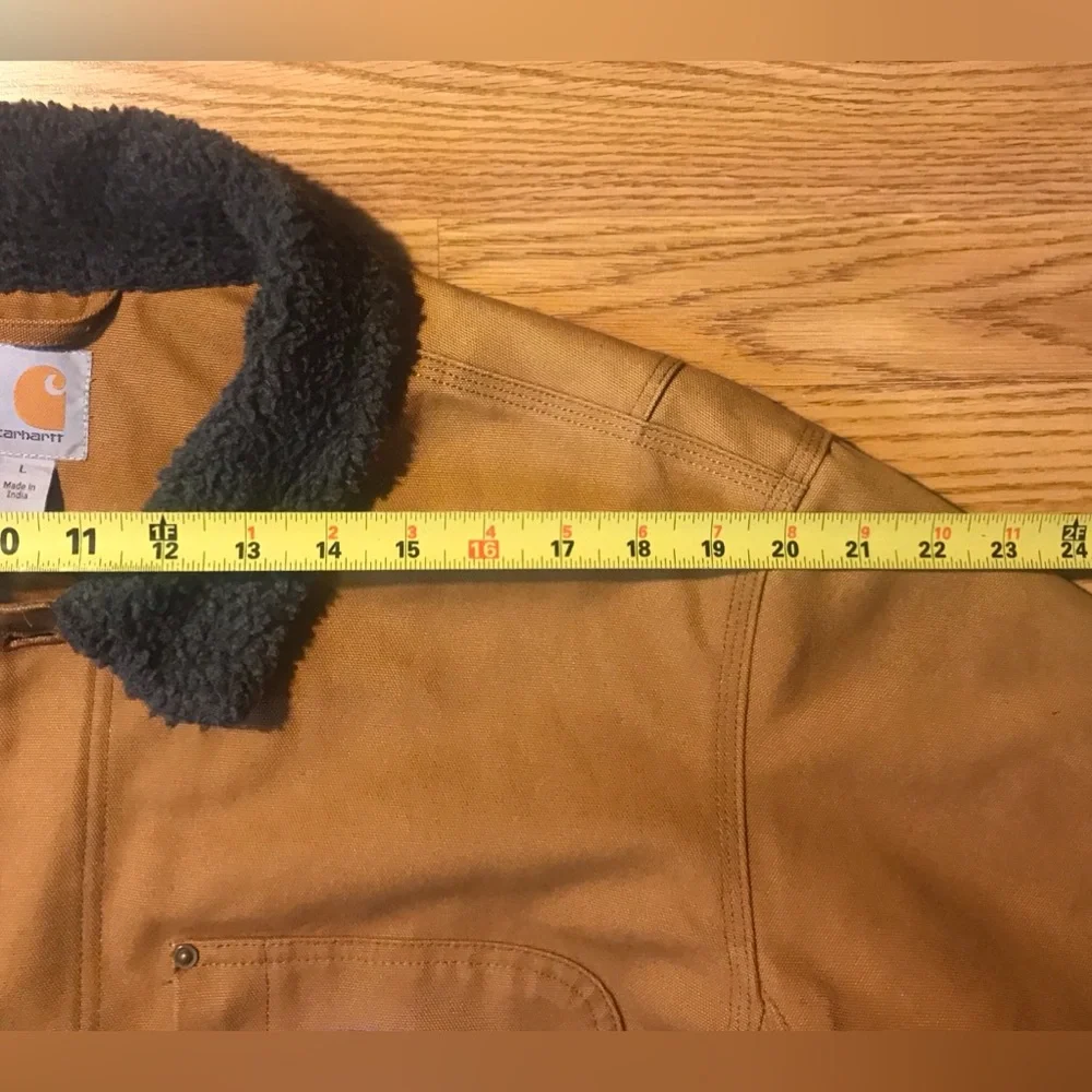Carhartt Sherpa Lined Full Swing Jacket Mens L Button Up Light Beige Tan Canvas - Picture 8 of 12